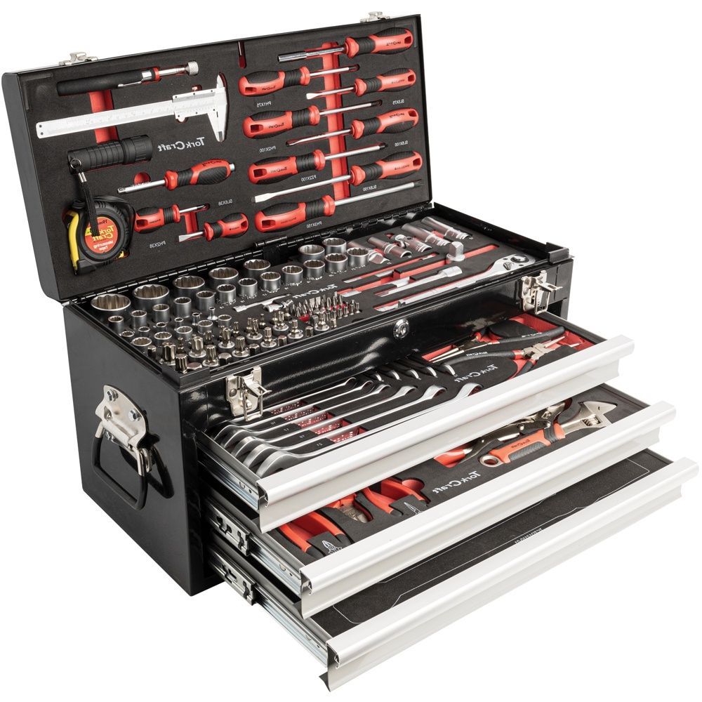 Tork Craft Tool Box 154 Pce 3 Drawer & Top Tray 535X255 X 315Mm Track Box