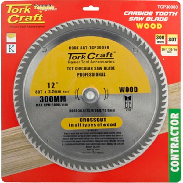 Tork Craft Blade Contractor 300 X 80T 30/1/20/16 Circular Saw TCT